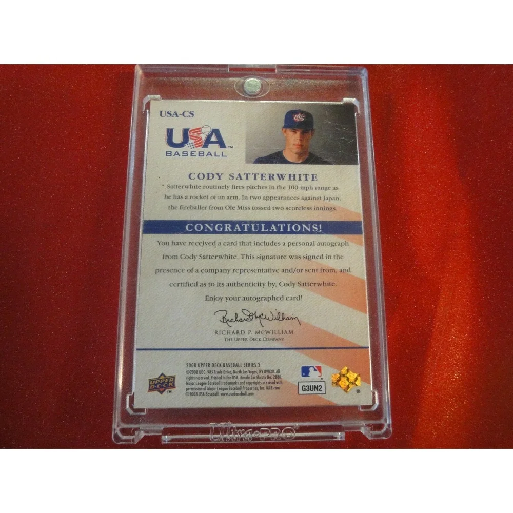 national Team USA autogrpah Upper‎ deck baseball card Cody Satterwhite 2008